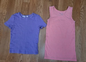 Lot of 2 Gap Pink Blue Short Sleeve Sleeveless Kids Girls T-Shirt Tops Size 6/7 - Picture 1 of 7