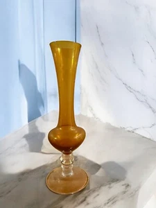 Vintage Mid-Century Etched Amber Glass Bud Vase - Picture 1 of 6