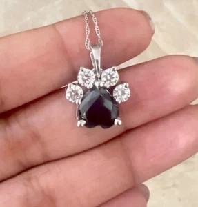 925 Sterling Silver Paw Pendant For Dog Dads And Dog Mom Black And White Zircon - Picture 1 of 5