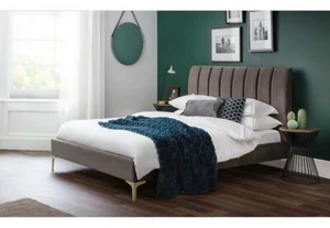 Julian Bowen Deco Grey Velvet Fabric Upholstered Bed 4FT6 Double 5FT King Size - Picture 1 of 6