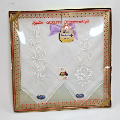 Juego de 2 pañuelos de algodón para damas de colección NOS Fruit of the Loom blancos florales Foto 1 de 4