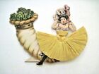 French Vintage Table Decoration w/ Woman In Crepe Paper Dress w/ Clovers *