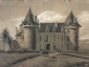 Kohlezeichnung & Gouache: Château Liegt Bei Niort Vendée Charente Deux-Sèvres - Picture 1 of 10