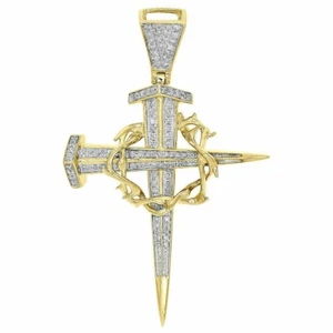Dije colgante cruzado diamante daga de corte redondo de 2 quilates acabado oro amarillo 14 K - Imagen 1 de 7