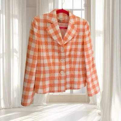 Blazer A Cuadros De Colección Amanda Smith Petites Naranja Rosa Blanco Talla 10P Foto 1 de 4