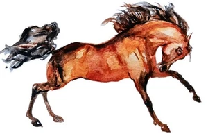 Horse running Art Original painting.Signed watercolor, equestrian art 6x4" - Picture 1 of 5