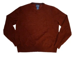 Stafford Sweater Mens Large Red Maroon 100% Wool V-Neck Pullover Long Sleeve - Picture 1 of 9