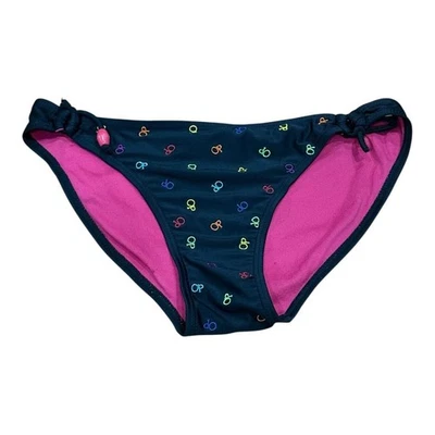 Parte inferior de bikini OP Ocean Pacific para mujer pequeña negra rosa corbata lateral logotipo integral Foto 1 de 4