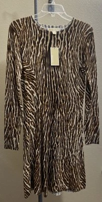 MICHAEL KORS NWT LEOPARD PRINT LONG SLEEVE FIT & FLARE SWEATER DRESS SMALL - Image 1 of 4