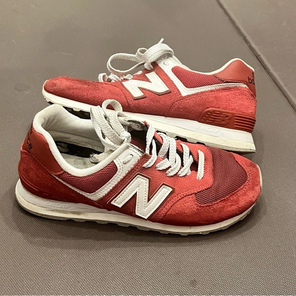 Новый баланс 574 красный замшевые кроссовки работает повседневный мужской 5,5 женщин 7,5 - Изображение 1 из 4