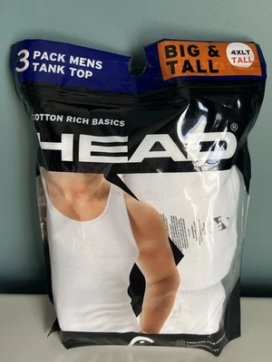 Men’s 3 Pack 4XL Tall White Cotton HEAD Tank Tops NEW - Image 1 of 2