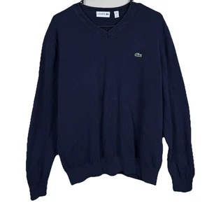 Lacoste V Neck Sweater Mens 6 XL Blue Knit Crocodile Preppy Hipster  Elbow Pads - Picture 1 of 8