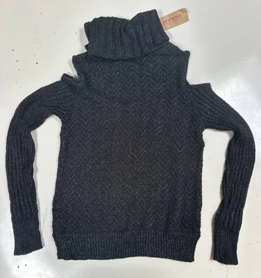 American Rag Cold Shoulder Textured Sweater Happy Gift Black Size Small - Image 1 of 4