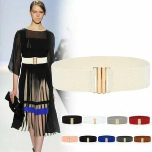 Women Elasticated Stretch Wide Belt Retro Vintage Waistband Dress Metal Buckle - Picture 1 of 19