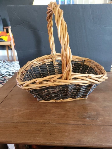 Black And Natural Vintage Wicker Rattan Basket Cover