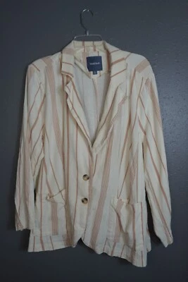 ModCloth Womens Beige Pink Striped Linen Long Sleeve Button Down Blazer Size 2XL - Image 1 of 4