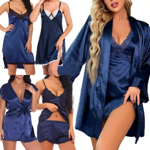 Sexy Bata Satén Lencería Mujeres Vestido de Encaje Babydoll Camisón Prendas para dormir Pijama - Imagen 1 de 243