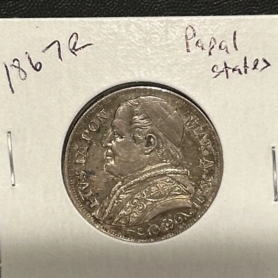 1867-R Italy Papal States Silver 2 Lire - Problem Free | Original Toning !!! - Image 1 of 4