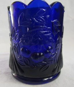 WESTMORELAND GLASS COBALT BLUE TOOTHPICK HOLDER EMBOSSED CHERRIES - Picture 1 of 6