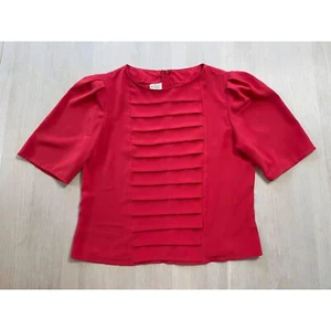 Blusa plisada roja de Scantex Finland, top vintage de manga corta años 80, talla 36 - Imagen 1 de 8