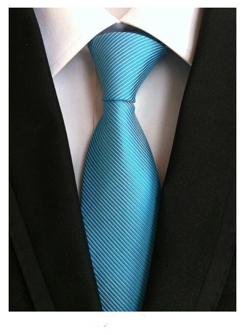 New Classic Solid Striped Blue JACQUARD WOVEN 100% Silk Men's Tie Necktie - Image 1 of 1