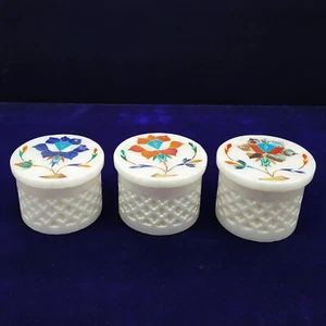 3pc set Marble stone jewelry box gift inlay pietra dura keepsake box trinket box - Picture 1 of 3