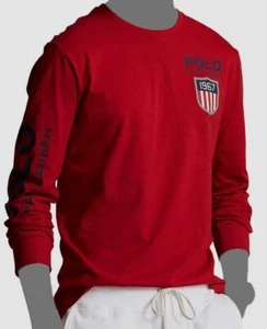 Polo Ralph Lauren Herren T-Shirt rot Classic-Fit Logo Langarm Baumwolle M Medium - Bild 1 von 3