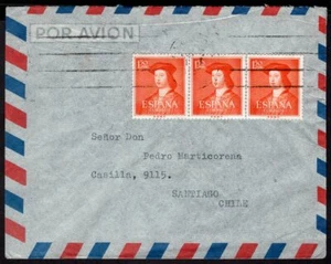 132 FUNDA CORREO AÉREO ESPAÑA A CHILE 1952 FERNANDO EL CATOLICO BARCELONA - SANTIAGO - Imagen 1 de 2