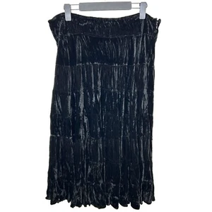 Dressbarn Skirt Women Large Black Velvet Maxi Goth Whimsigoth Witchy Boho Tiered - Picture 1 of 8