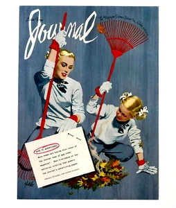 Anuncio de revista Journal 1948 mamá hija rastrillar hojas de colección impreso AD - Imagen 1 de 1