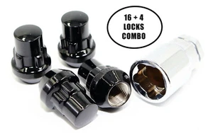 20 Black Acorn Lug Nuts Wheel Locks Combo 12x1.5 for Toyota Tacoma Corolla Camry - Picture 1 of 8