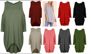 DAMEN LONG TOP CUT OUT COLD SHOULDER FLEDERMAUS TUNIKA KLEID GRÖSSEN 8-18 - Bild 1 von 16