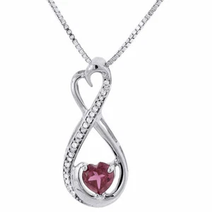 Diamond Pendant Created Red Ruby .925 Sterling Silver Charm with Chain 0.67 tcw. - Picture 1 of 5