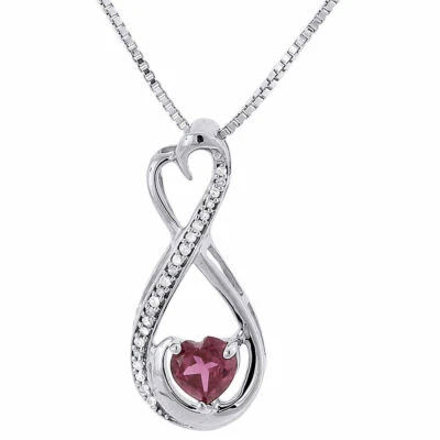 Diamond Pendant Created Red Ruby .925 Sterling Silver Charm with Chain 0.67 tcw - Image 1 of 4