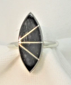 Indianer Navajo schwarzer Onyx Ring Größe 5 Sterlingsilber Inlay signiert #643 - Bild 1 von 7