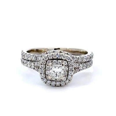 Neil Lane 14K White Gold Princess Diamond Halo Engagement Set Ring Size 7.75 - Image 1 of 4