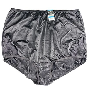 Slip vintage Vanity Fair pizzo nero raso e pizzo nuovo con etichetta taglia 9 2XL - Foto 1 di 3