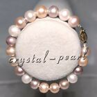  Natural AAA South Sea 9-10mm WHITE PINK PURPLE Pearl Bracelet 7.5-8" 14k Gold