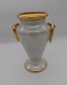 Schöne Vintage Gold & Grau Doppelhenkel Vase irisierend 6 1/2" hoch  - Bild 1 von 6