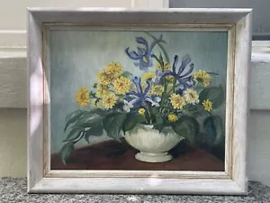 Pintura al óleo original vintage a bordo - marco de bodegón floral - firmado - Imagen 1 de 12