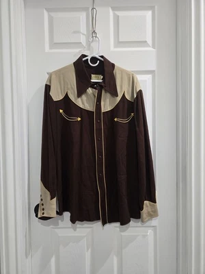 Vintage 50s H Bar C California Ranchwear Men’s Sz XL 46" Brown Tan Western Snap - Image 1 of 4