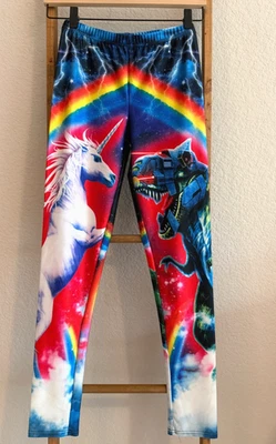 Leggings Unicornio Vs. Dinosaurio Robot, Arco Iris, Universo Foto 1 de 4