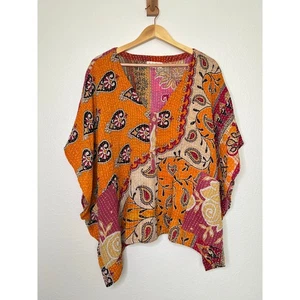 Top Kantha Bae Paisley cotone cucito oversize boho taglia gratuita - Foto 1 di 4