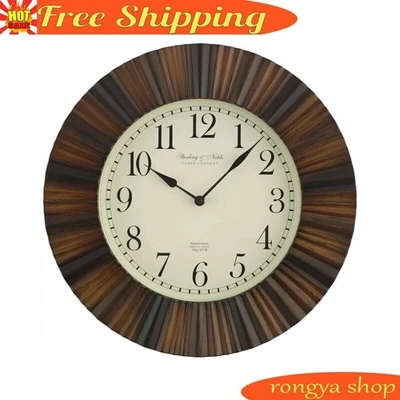 15.5" Wall Clock Wood Grain Frame Glass Lens Hang Lightweight Living Room Decor - Image 1 of 4