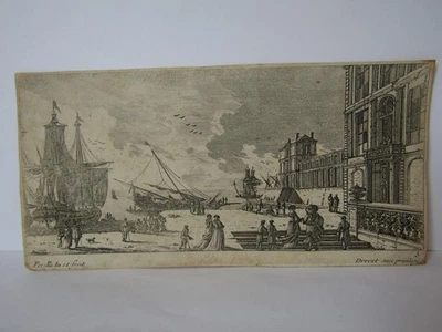 Late 17th Century, Copperplate Engraving, (ITALIAN ?) HARBOUR-SIDE QUAY, Perelle - Image 1 of 4
