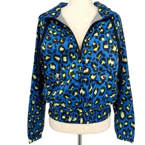 Sag was? Blau Gelb Leopard Jacke Windbreaker Small Travel Packable NEU - Bild 1 von 7