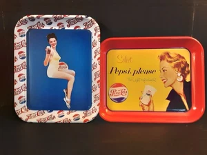 Lot Of 2 Pepsi Cola Metal Trays "Pinup Girl" & "Pepsi Please" - Picture 1 of 11