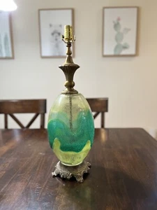 Vintage Mid Century Yellow & Green Art Glass Table Lamp Italy? - Picture 1 of 10
