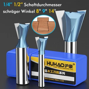 VHM 1/4 Schaft Schwalbenschwanz Fräser Bit 8°9°14° Holzarbeiten Cutter Werkzeug - Picture 1 of 20