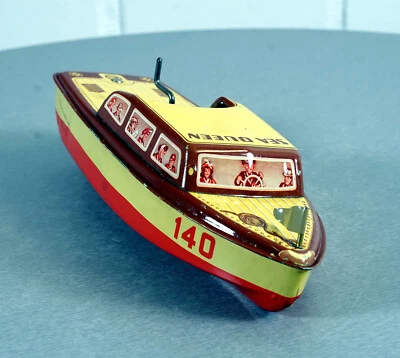 Raro Sea Queen 140 barco de hojalata barco juguete de hojalata mecánico años 70 Foto 1 de 4